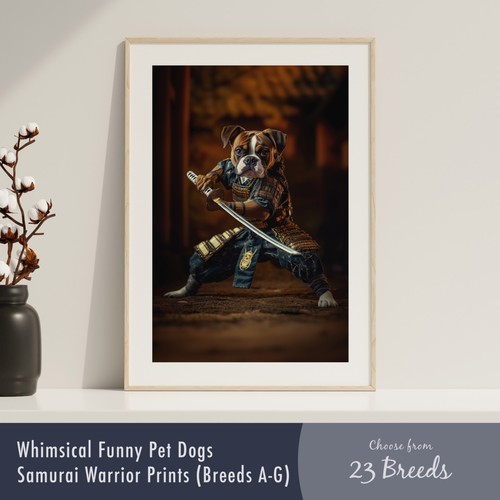 Samurai dog portrait print - portrait,