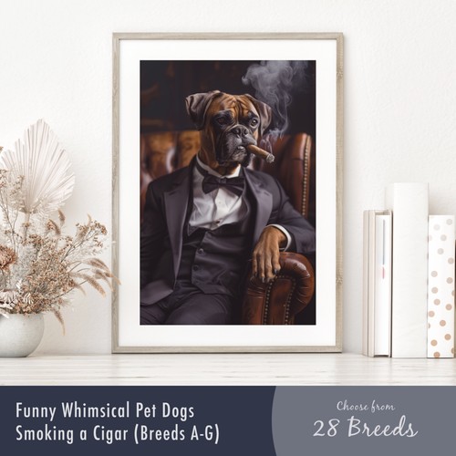 Whimsical dog smoking cigar - whimsical,