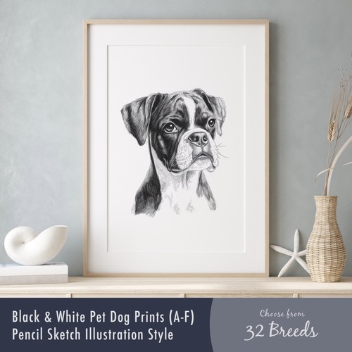 Black white dog - &, print
